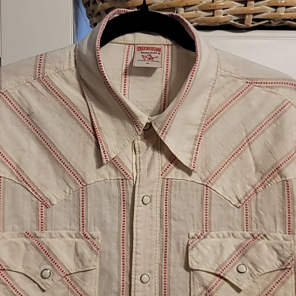 True Religion Men's Western Shirt Pearl Snap Striped Multi Rodeo Long Sleeve XL